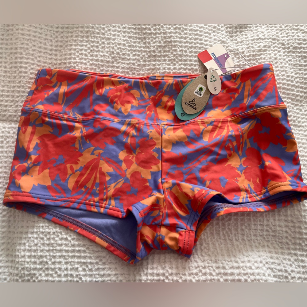 Prana Orange and Purple Floral Swim Shorts